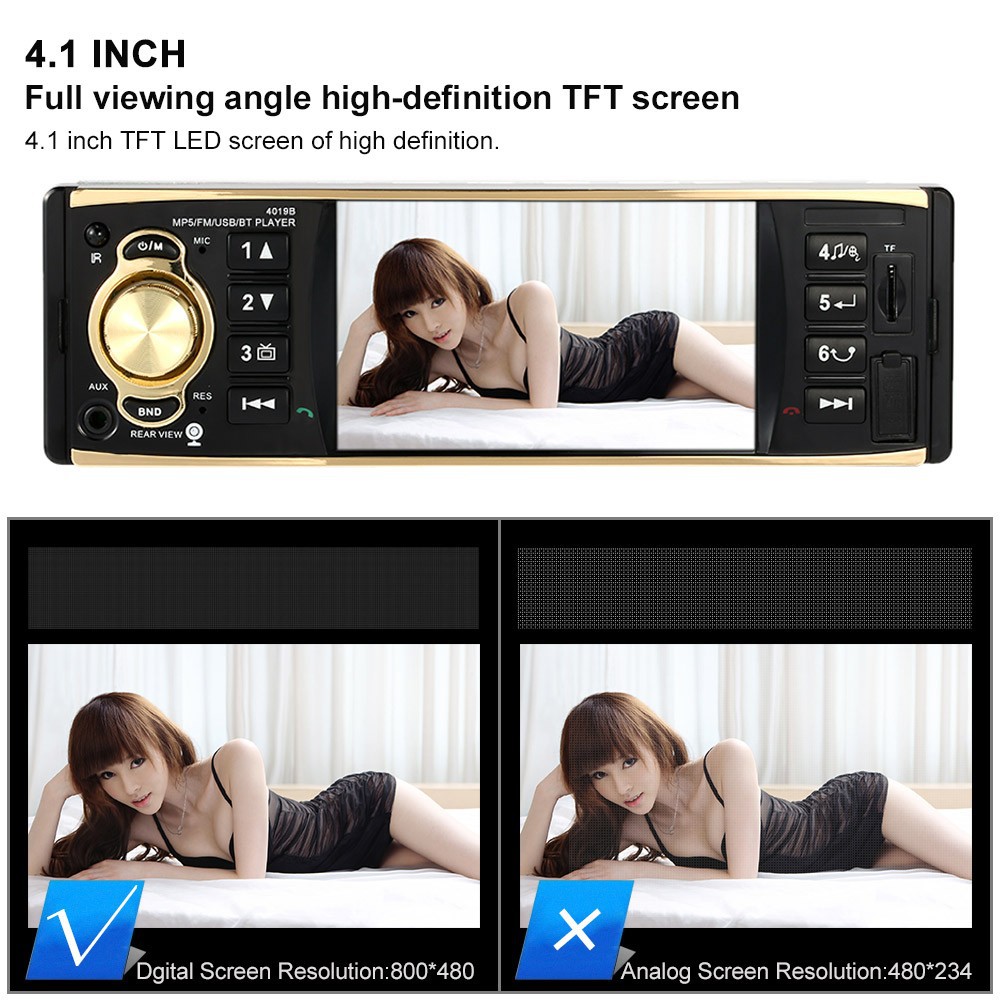 4.1インチTFT液晶スクリーン Bluetooth ハンズフリー カーステレオ MP3 動画プレーヤー microSDカード/USB/AUXポート
