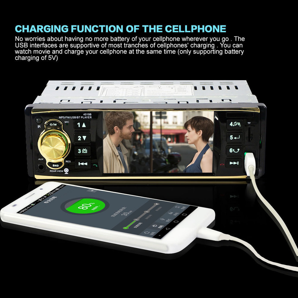 4.1インチTFT液晶スクリーン Bluetooth ハンズフリー カーステレオ MP3 動画プレーヤー microSDカード/USB/AUXポート