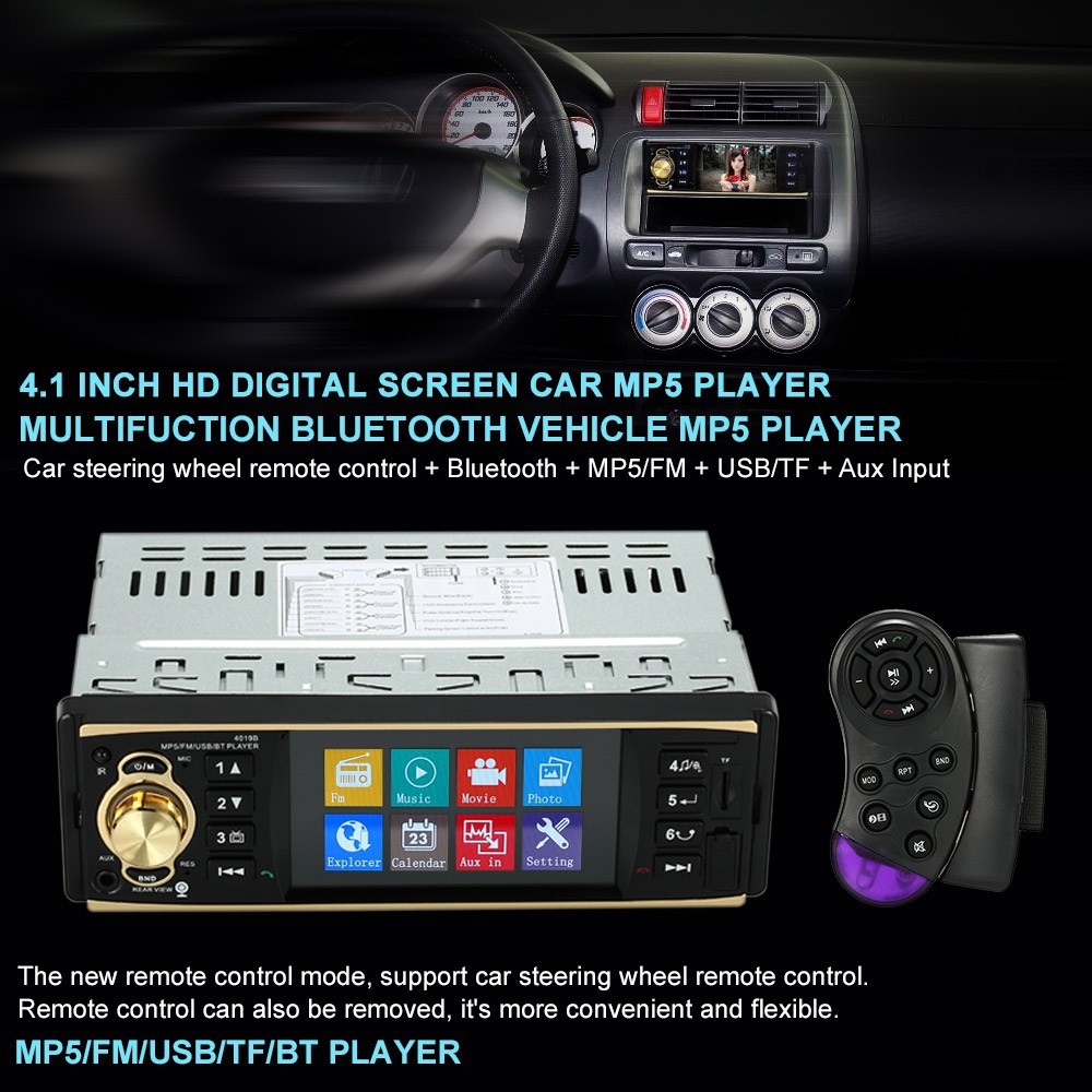 4.1インチTFT液晶スクリーン Bluetooth ハンズフリー カーステレオ MP3 動画プレーヤー microSDカード/USB/AUXポート