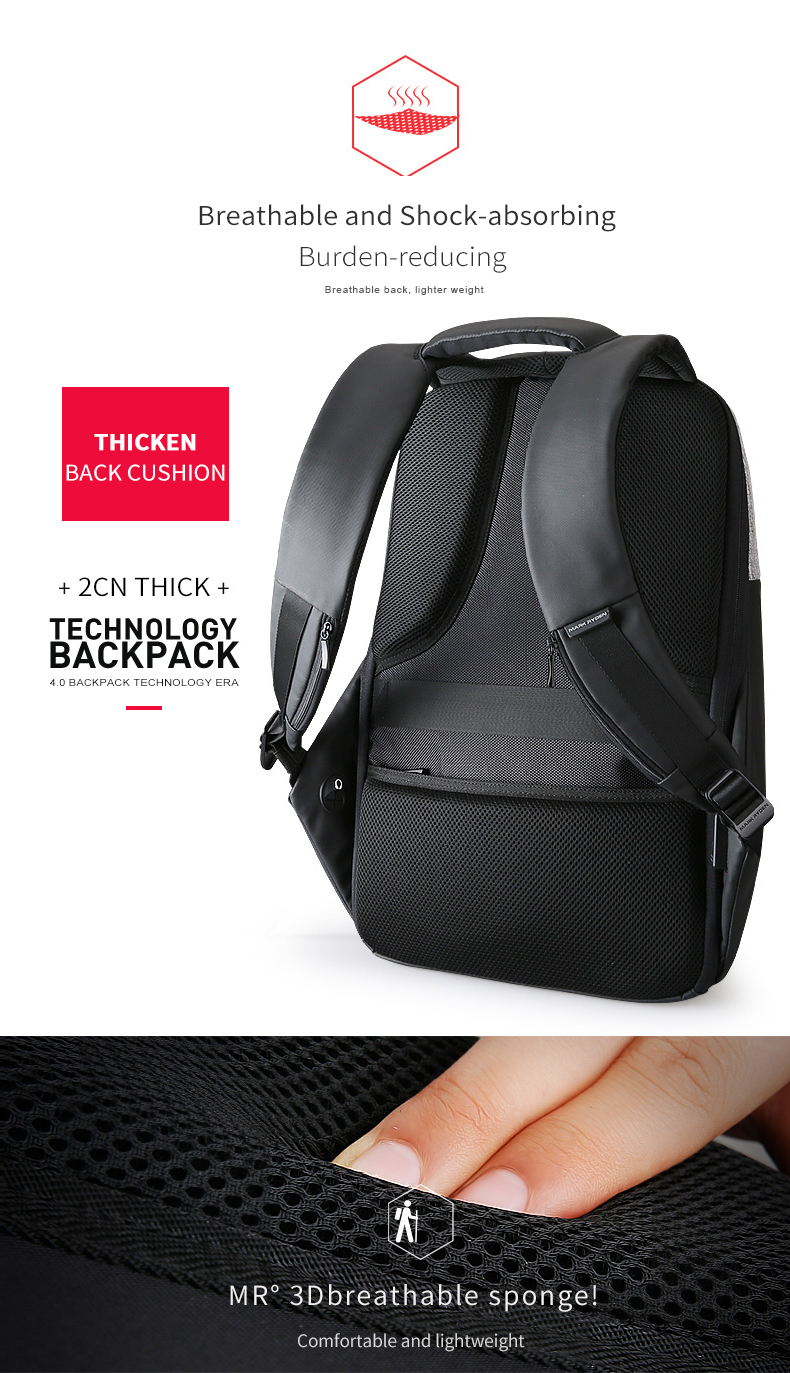 MarkRyden TSAロックデザイン バックパック 15.6インチノートパソコン USB充電ポート 防水素材