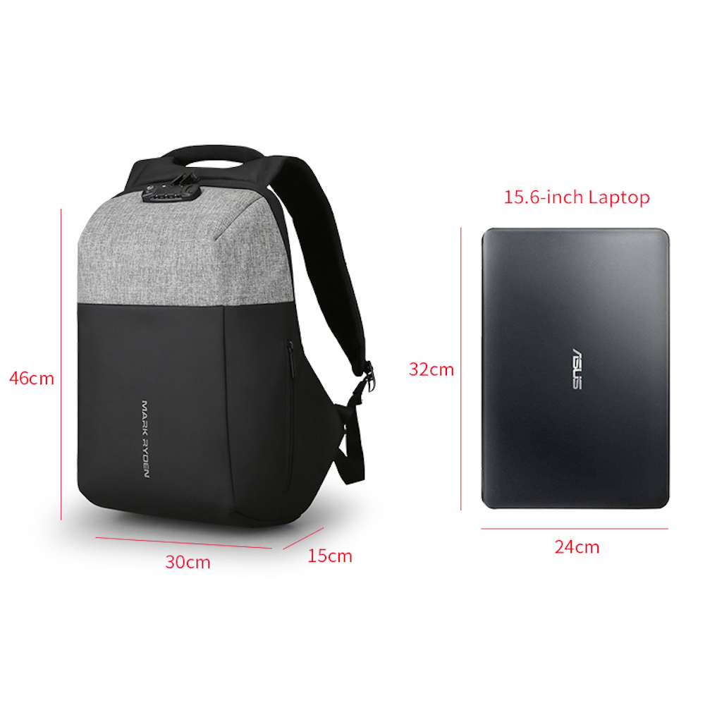 MarkRyden TSAロックデザイン バックパック 15.6インチノートパソコン USB充電ポート 防水素材