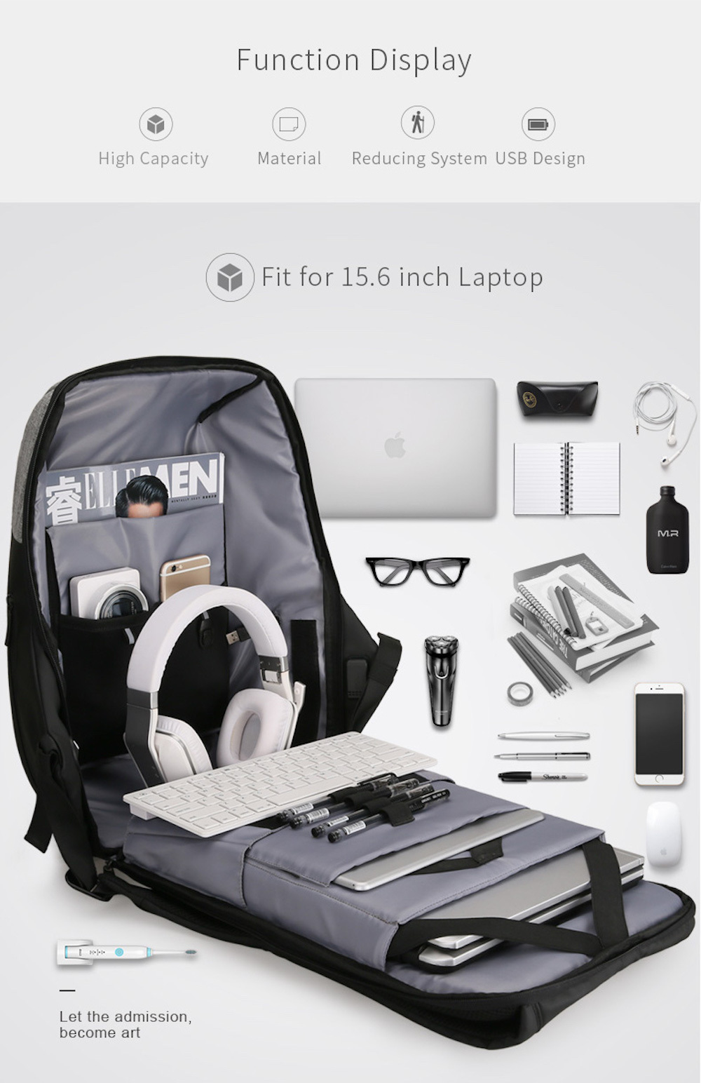MarkRyden TSAロックデザイン バックパック 15.6インチノートパソコン USB充電ポート 防水素材
