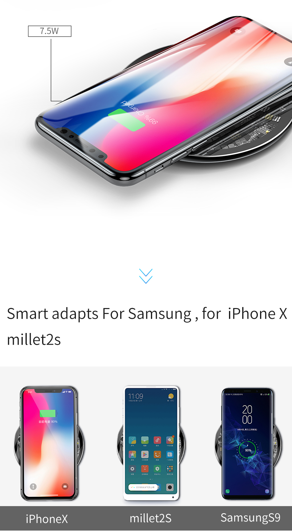 10W スケルトン Qi ワイヤレス充電器 iPhone Android スマートフォン
