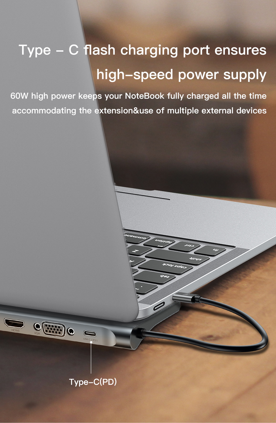 10in1 USB Type-C to HDMI VGA USB 3.0 RJ45イーサーネット SD/microSDカード オーディオ出力 ベースステーション