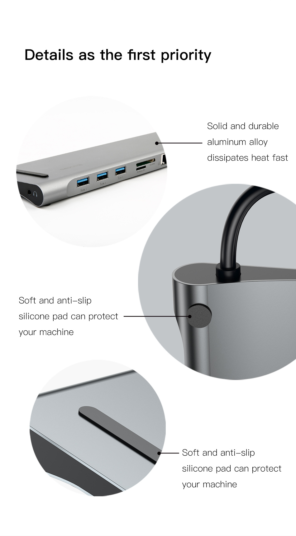 10in1 USB Type-C to HDMI VGA USB 3.0 RJ45イーサーネット SD/microSDカード オーディオ出力 ベースステーション