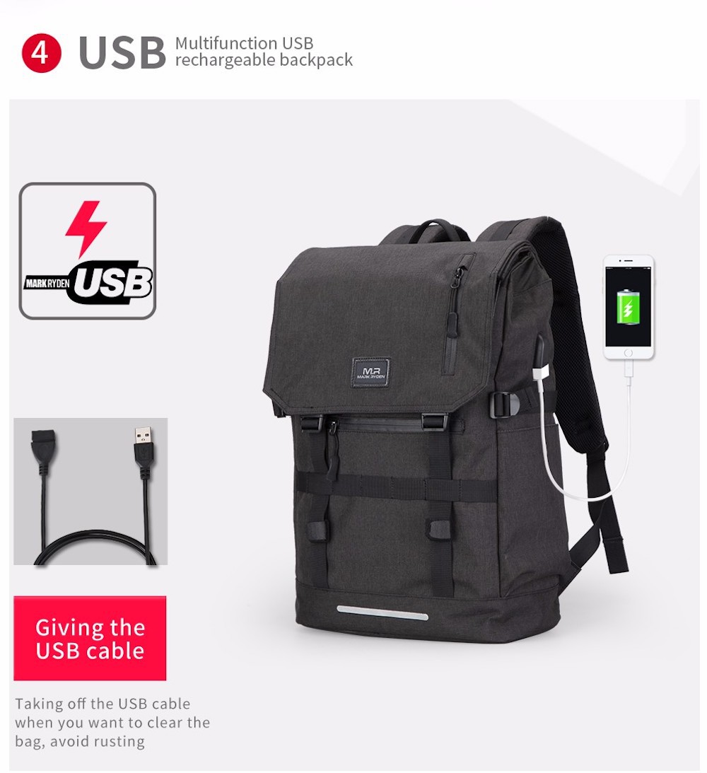 MarkRyden 可変 バックパック 15.6インチノートパソコン USB充電ポート 防水素材