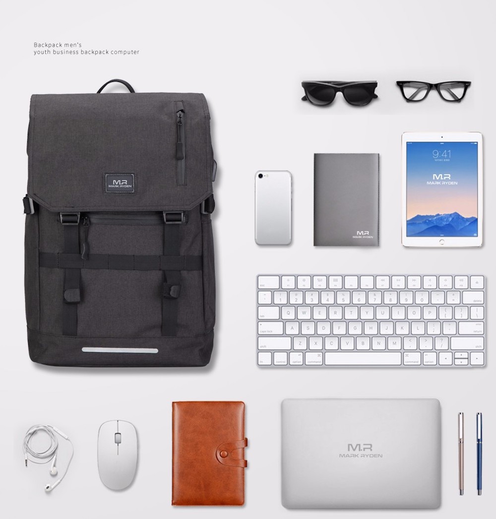 MarkRyden 可変 バックパック 15.6インチノートパソコン USB充電ポート 防水素材