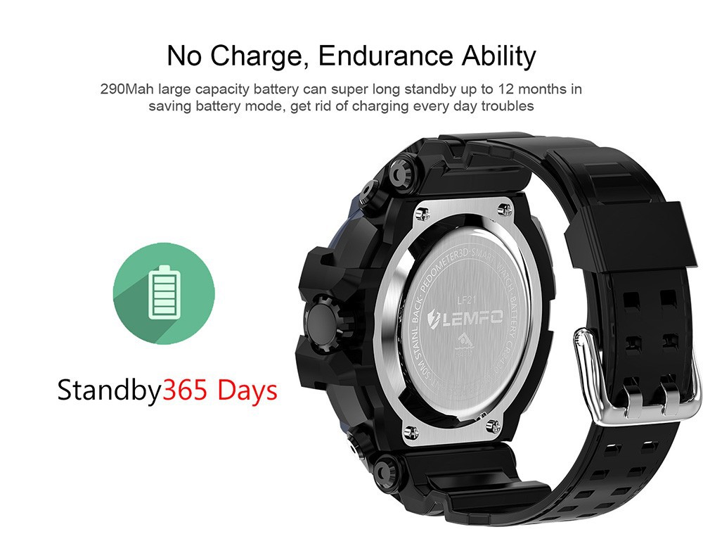 LEMFO LF21 Bluetooth スポーツモニターウオッチ 5気圧防水 歩数計 リマインダー