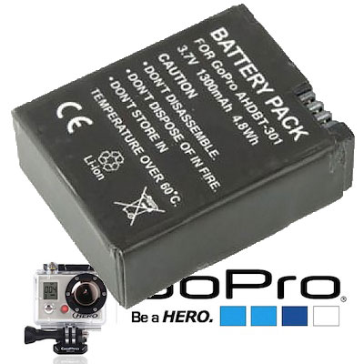Gopro Hero 3対応 AHDBT-301 AHDBT-201 互換バッテリー 1300ｍAh