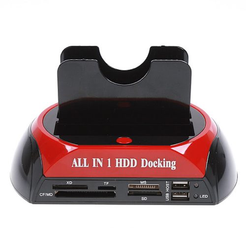 オールインワン USB 2.0 3.5/ 2.5インチSATA/ IDEデュアルハードディスクドッキングステーション SD/ microSD/ CF/ XD/ MSカードリーダー USB x 2付き