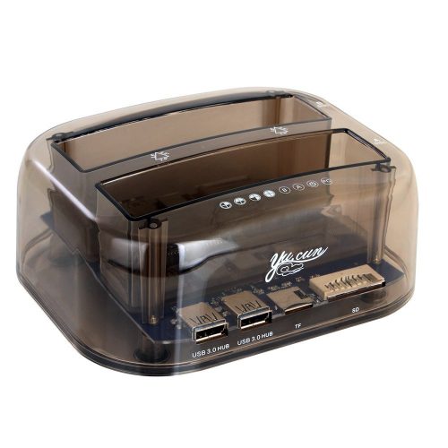 USB 3.0 3.5/2.5インチ SATA 垂直型 ハードディスク SDD デュアル ドッキングステーション USBハブ microSD SDカードリーダー