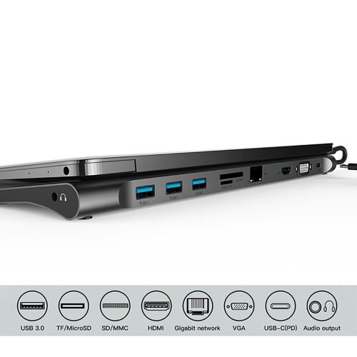 10in1 USB Type-C to HDMI VGA USB 3.0 RJ45イーサーネット SD/microSDカード オーディオ出力 ベースステーション