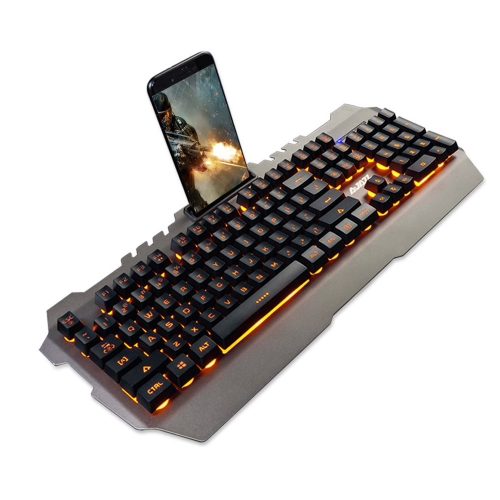 スマホホルダー付き USB ゲーミング メカニカルタッチ キーボード 104キー 19キーアンチゴースト