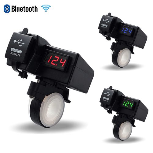 バイク用 デュアルUSB + 電圧計 スマートフォン Bluetooth接続 GPS駐車位置お知らせ機能