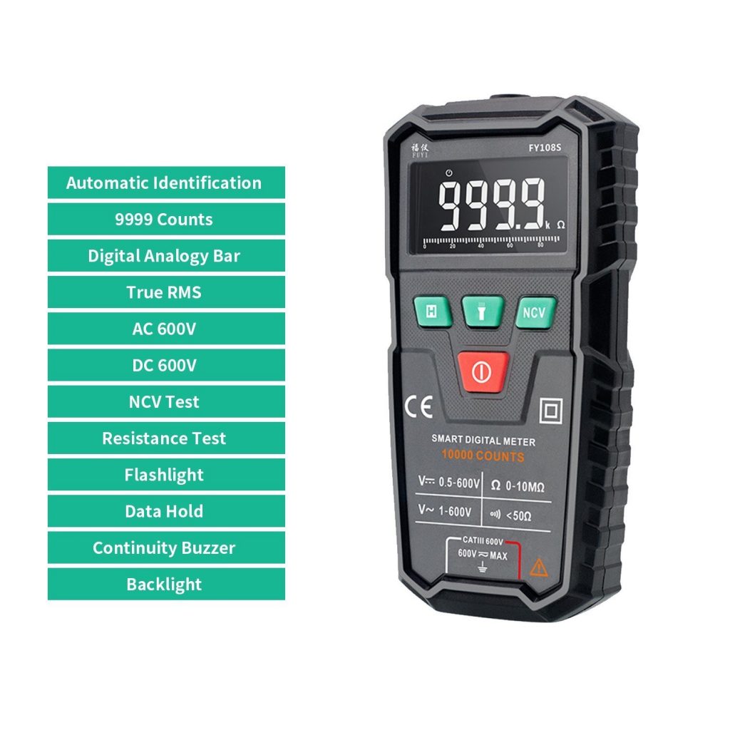 9999カウント ハンディー True RMS デジタルマルチメーター AC/DC電圧 抵抗 導通テスト - Disk House