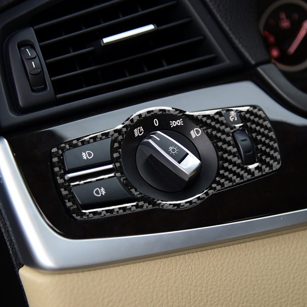 BMW 5シリーズ F10 F07 F01 F25 F26 カーボン ヘッドライトスイッチボタンカバーステッカー - 画像 (9)