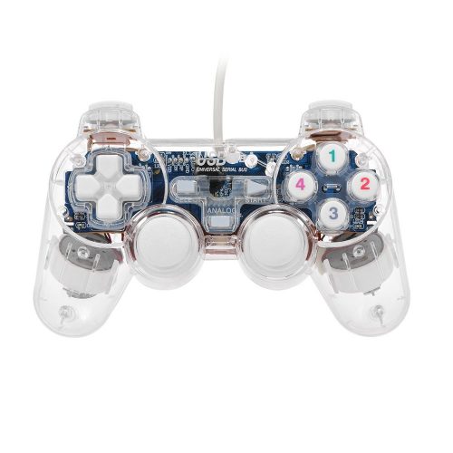 スケルトン USB ゲームコントローラー ゲームパッド LEDフラッシュライト ジョイパッド