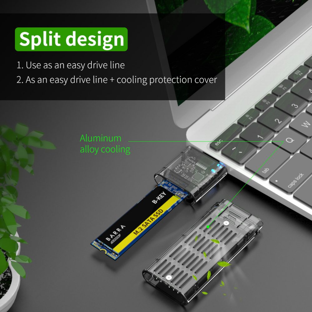 USB 3.0 SATA NGFF M.2 SSD B-Key スケルトンケース 2280/2260/2242/2230 - 画像 (2)