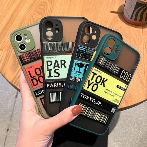 iPhone 12 11 X 8 7 6 SE 2020 CDG 空港 タグデザイン ケース TOKYO LONDON PARIS FRAGILE
