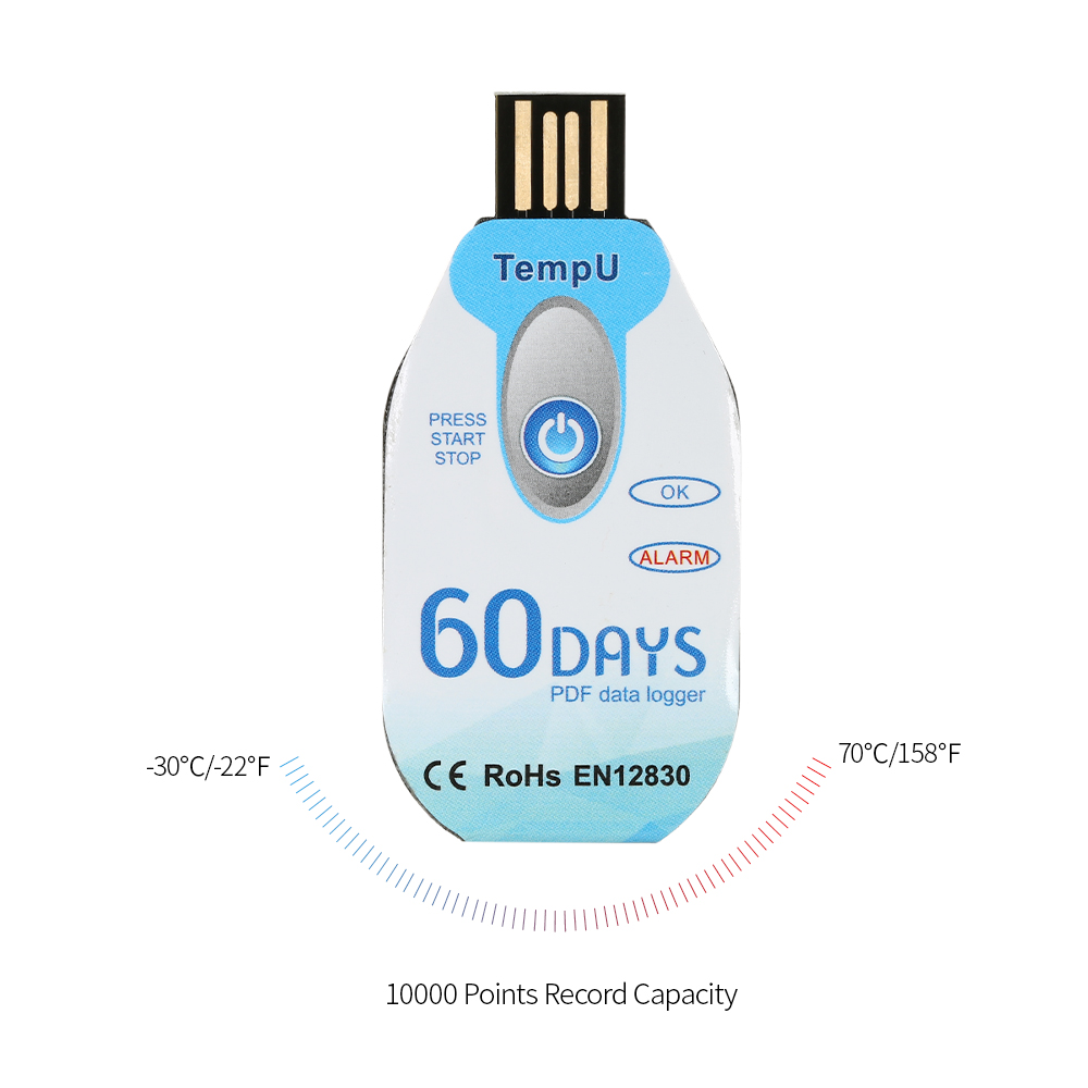 60日 10000ポイント 使い捨て USB 温度データロガー PDFレポート