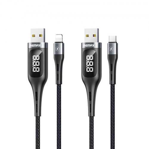 USB Type-C/Lightning 2.1A対応 高速充電 電流/電圧 自動充電オフ ディスプレイ付き データ転送 充電 ケーブル