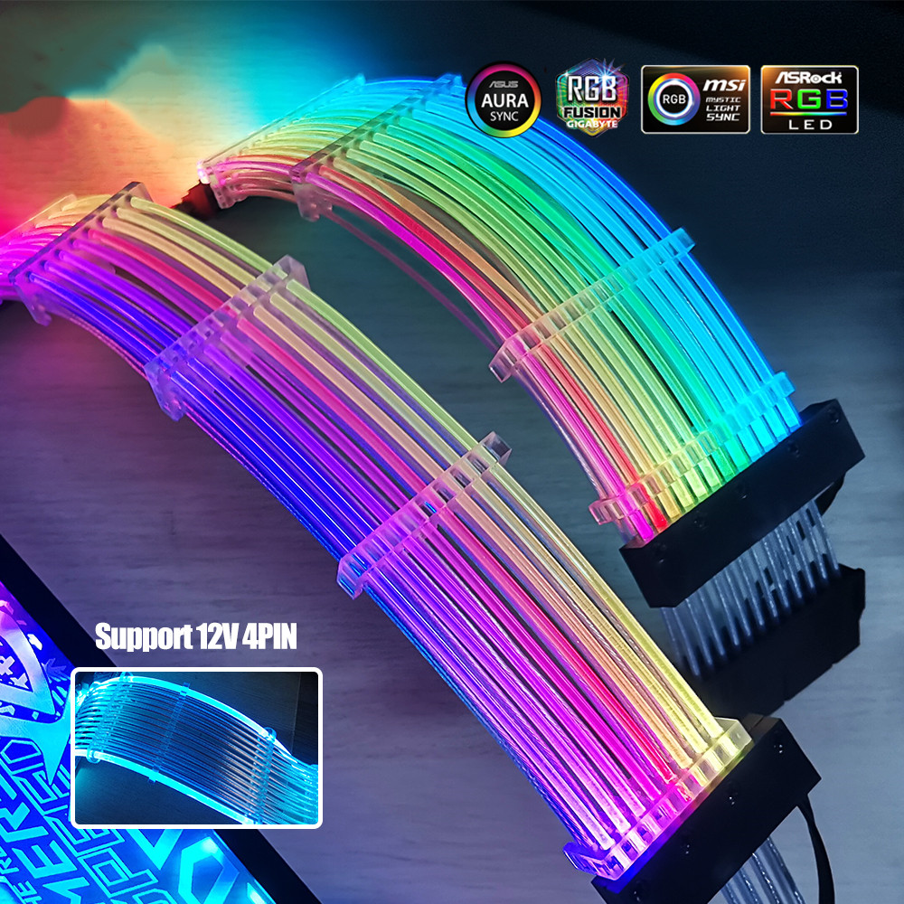 PSU RGB レインボー 延長ケーブル ATX 24ピン GPU 8（6 + 2）ピン 5V同期