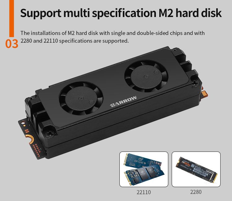 2280 22110 M.2 NVMe SATA SSD ヒートシンク デュアルファン 冷却ラジエーター キット