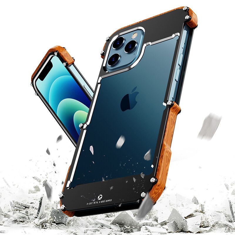 iPhone 12 11 X 8 7 6 SE (2020)対応 アルミニウム & ウッドバンパーケース