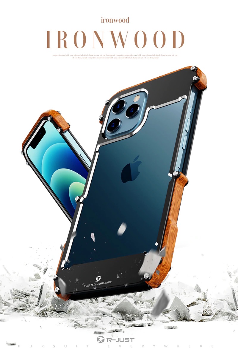 iPhone 12 11 X 8 7 6 SE (2020)対応 アルミニウム & ウッドバンパーケース
