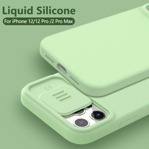 iPhone 12 対応 リキッドシリコン スライド レンズカバー付き ケース
