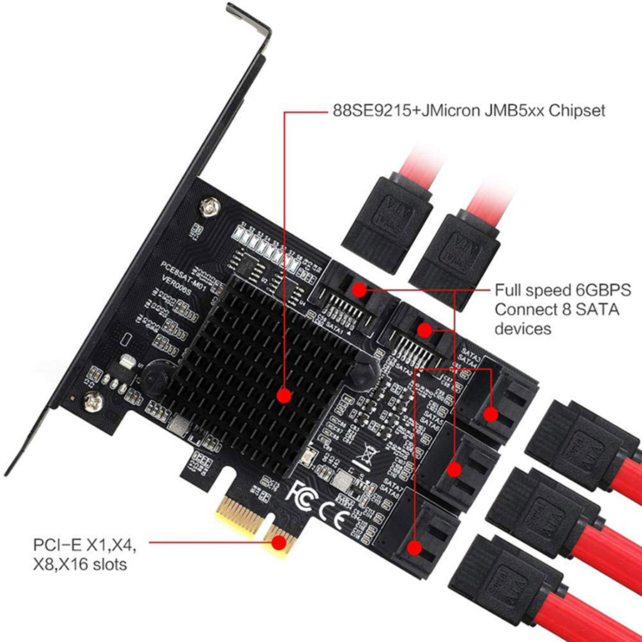 8ポート PCI-e to SATA コントローラー拡張カード