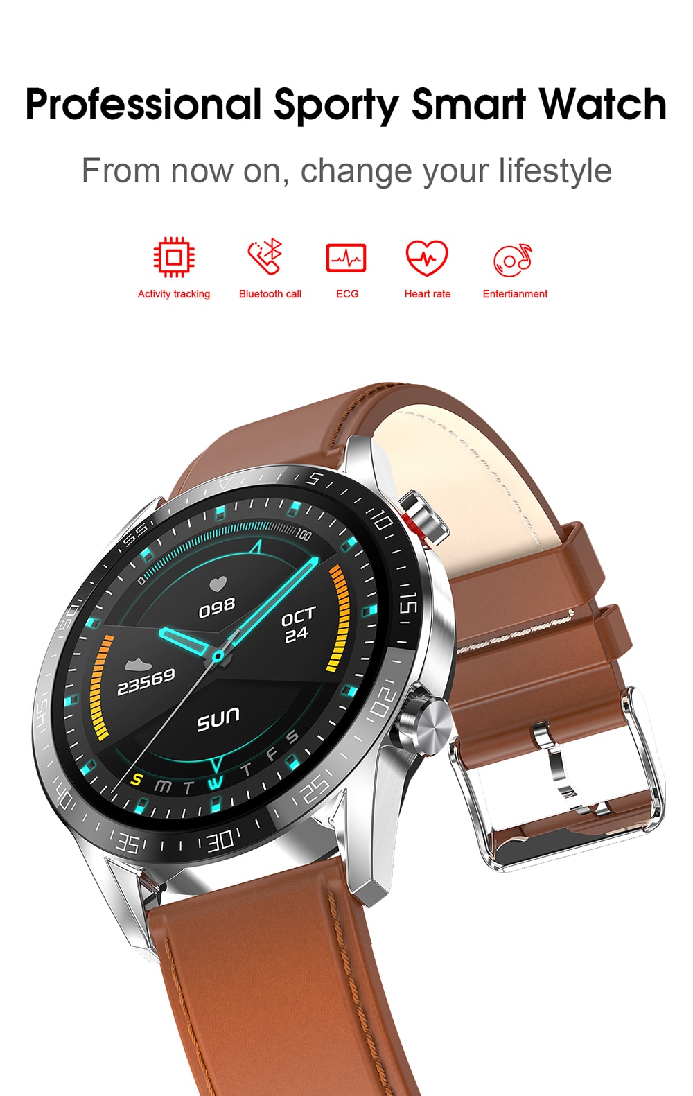 1.3 -inch round screen ECG smart watch 