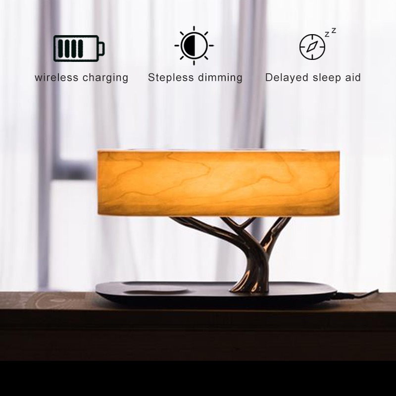 Qiワイヤレス充電器付き Bluetoothスピーカー LEDテーブルランプ