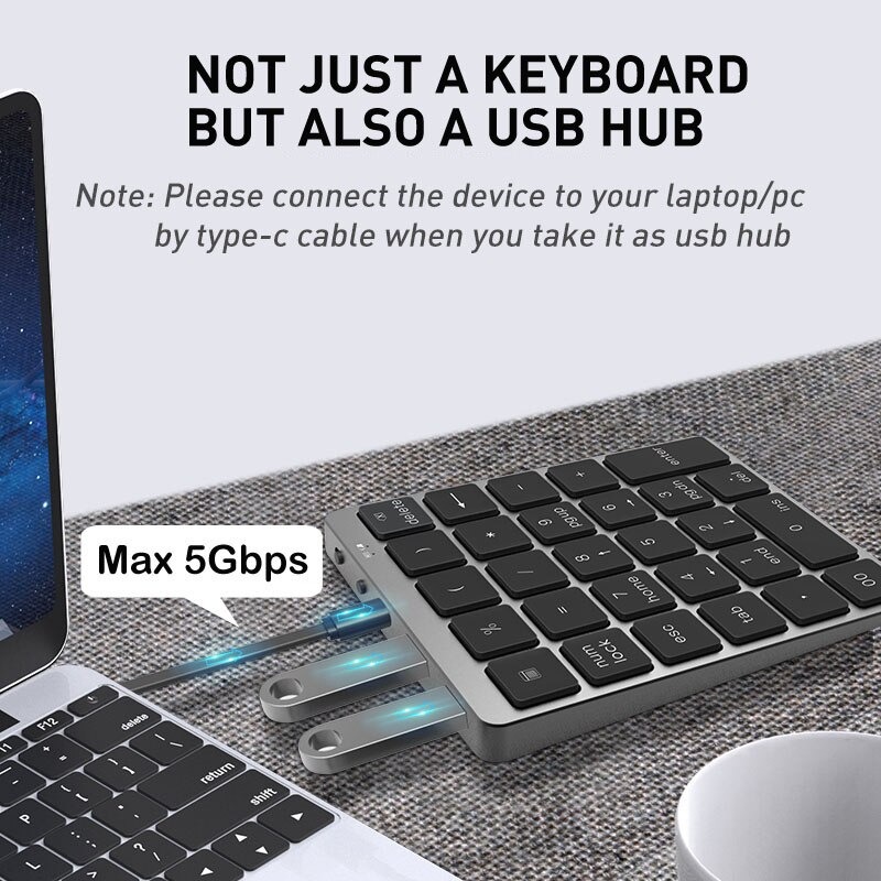 USBハブ付き Bluetooth USB接続 28キー テンキー
