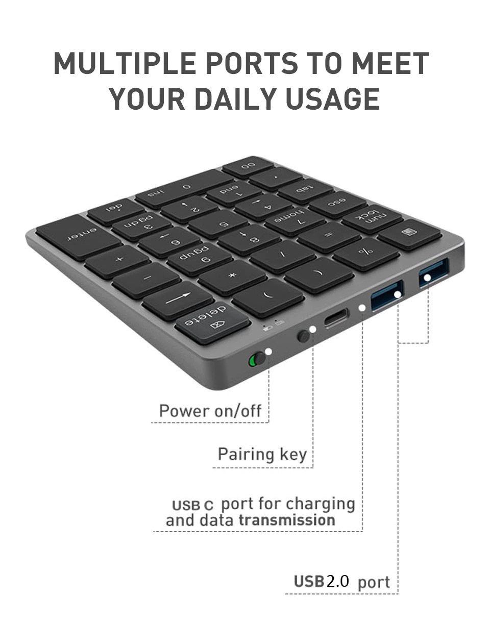 USBハブ付き Bluetooth USB接続 28キー テンキー