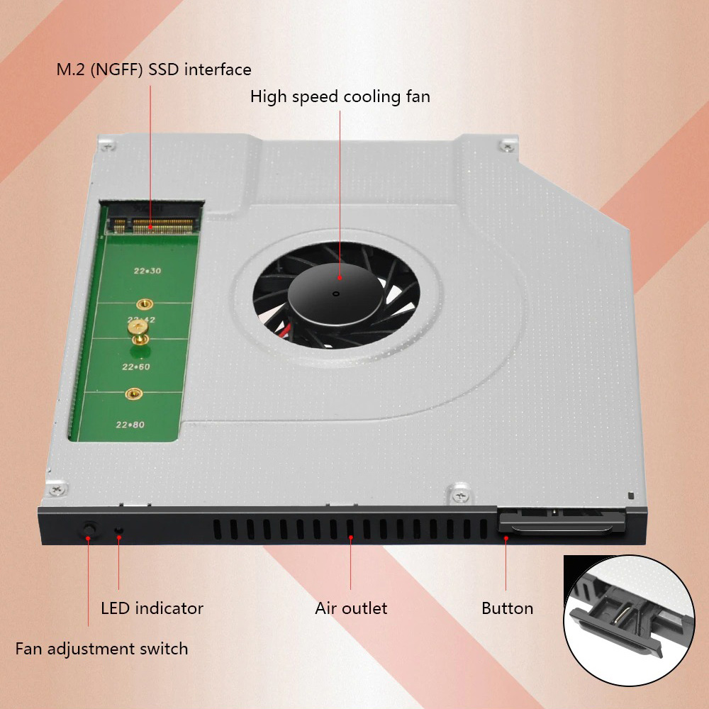 ノートパソコン 9.5mm SATA3 DVD/CD-ROMオプティカルベイキャディーM.2 B-key NGFF SSDケース