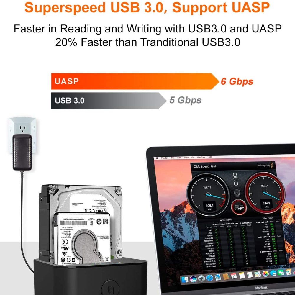 クローン機能付き 2.5/3.5インチ SATA ハードディスク・SSD デュアル ドッキングステーション USB 3.0接続 UASP - 画像 (2)