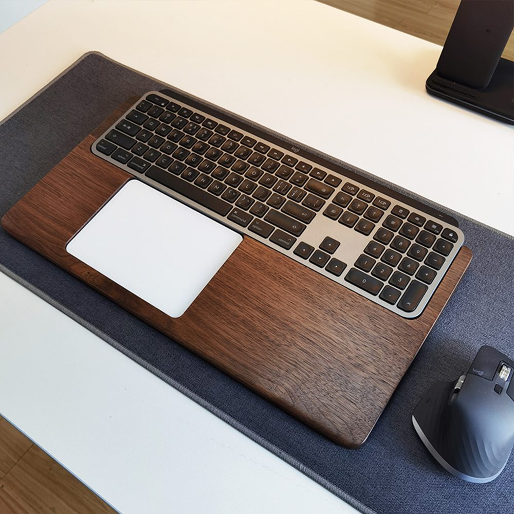 ウォルナット ソリッド 木材 ロジクール MX Keysキーボード + Magic Trackpad リストサポートパッドトレイ - 画像 (2)