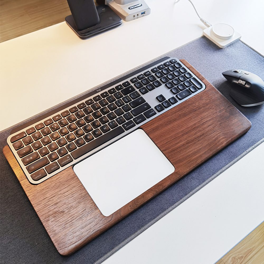 ウォルナット ソリッド 木材 ロジクール MX Keysキーボード + Magic Trackpad リストサポートパッドトレイ