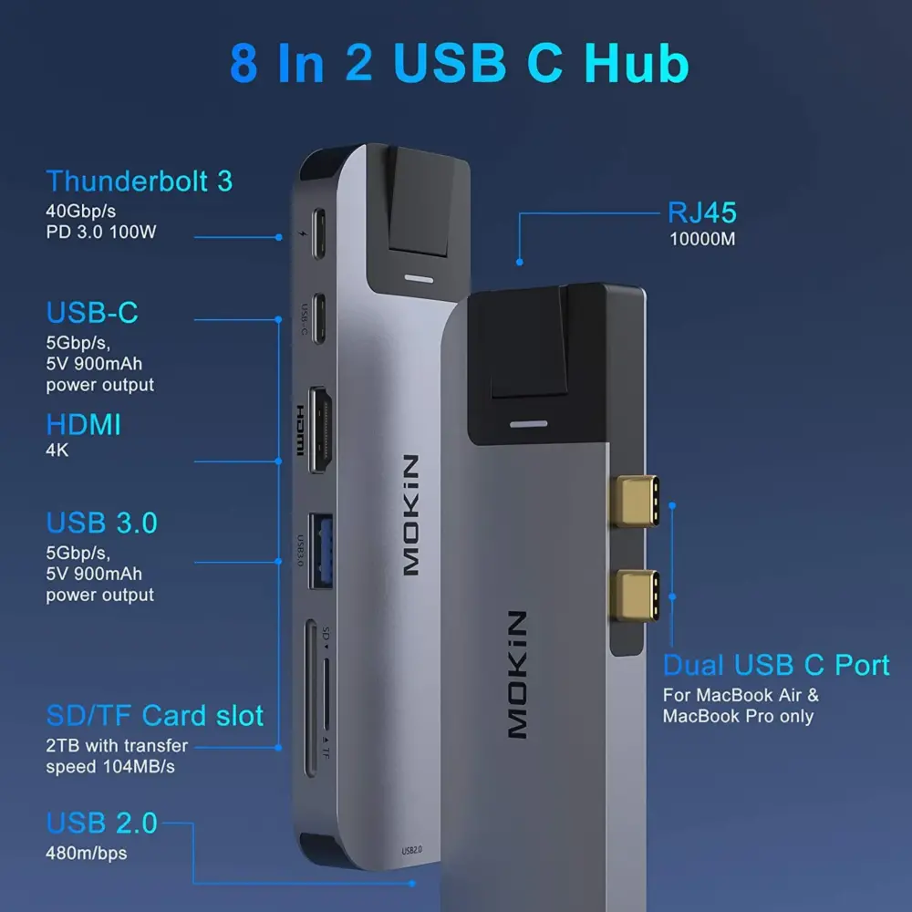 MacBook Pro/Air対応 マルチポート USB Type-C ハブ 4K HDMI ギガビットイーサーネット USB - 画像 (2)