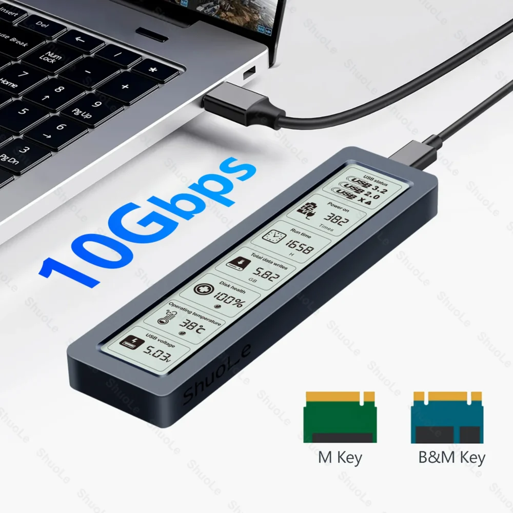 M.2 NVMe/SATA SSDケース USB 3.2 Gen 2 可視化ディスプレイ搭載 - 画像 (3)