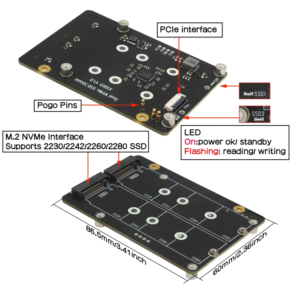 Raspberry Pi 5専用 X1005 デュアル M.2 NVMe SSD シールド - 画像 (3)
