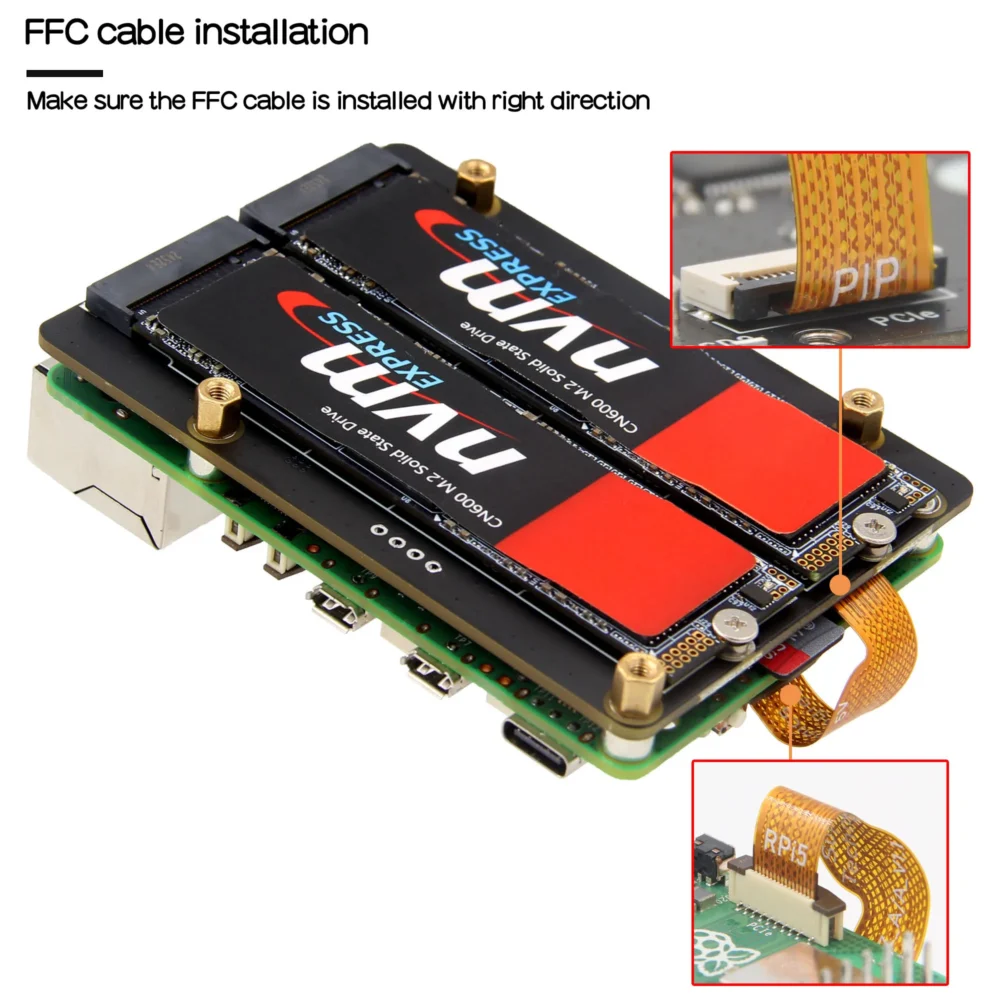 Raspberry Pi 5専用 X1005 デュアル M.2 NVMe SSD シールド - 画像 (5)