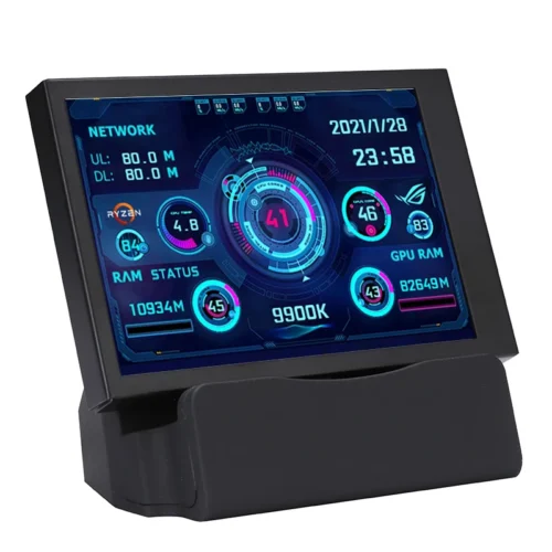 QMK VIAL対応 360°回転式 3.5インチ IPS液晶 PCステータス表示用 サブモニター (CPU/GPU/RAM/HDD対応) USB Type-Cドック付属