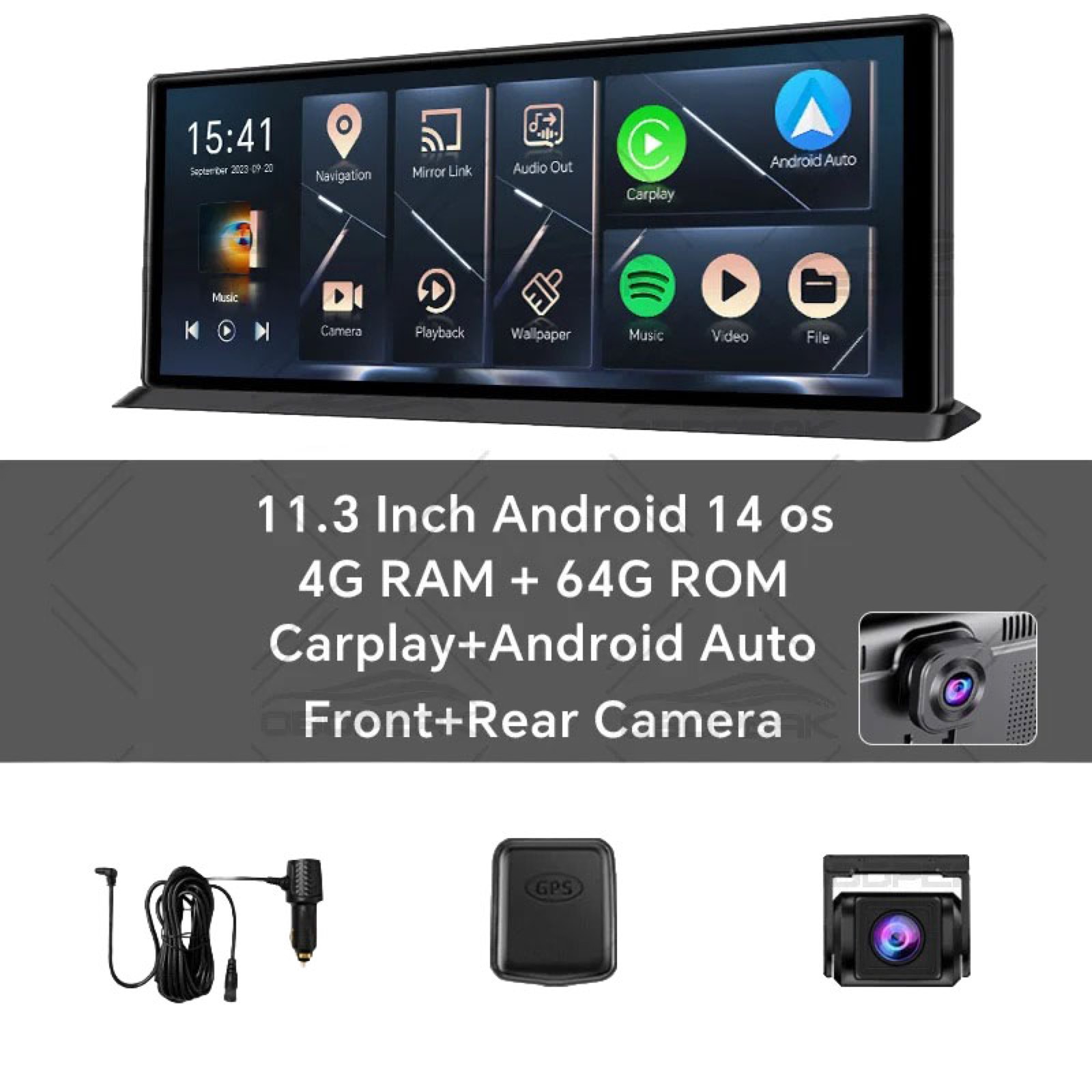 車載スマートモニター 11.3インチ2.5D IPS液晶 前後1080Pドライブレコーダー機能 3システム内蔵 ミラーリング対応 - 画像 (7)