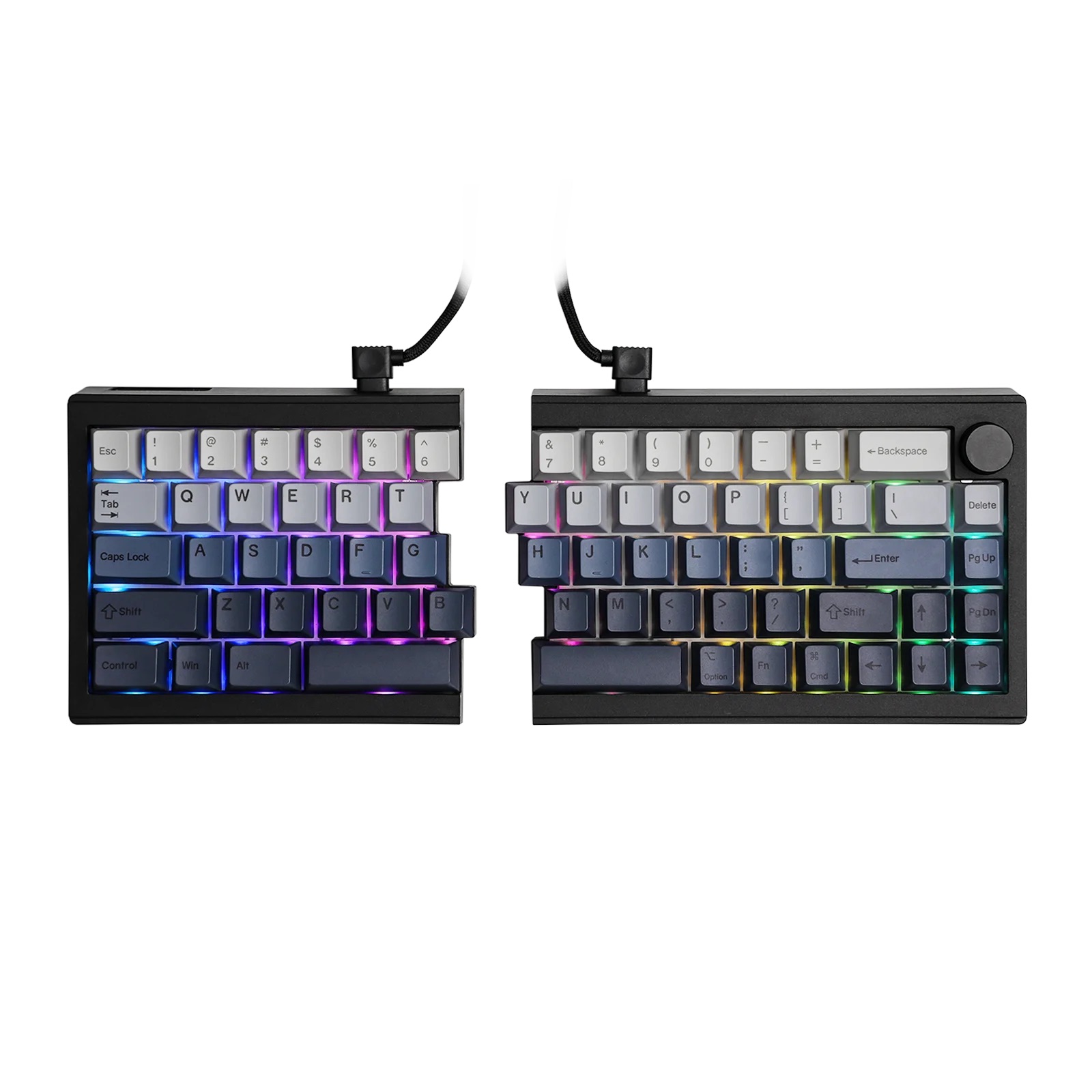 分割式メカニカルキーボード Split65、左右分割時のRGBバックライト点灯